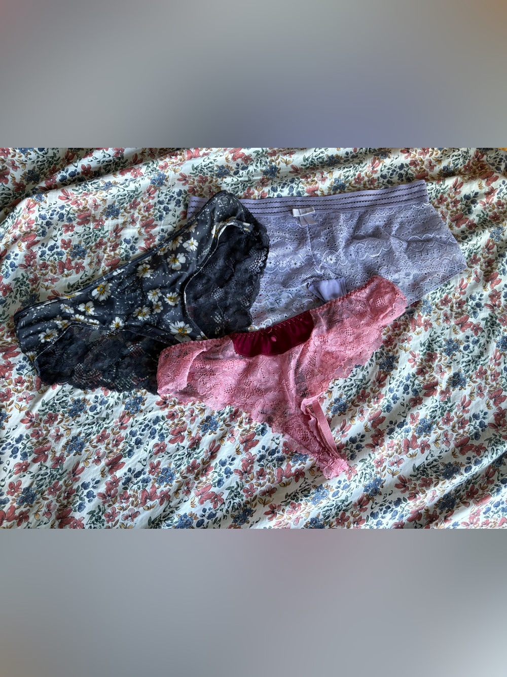 Adore Me Lace Bikini Trio in Pink, Black & Lavender